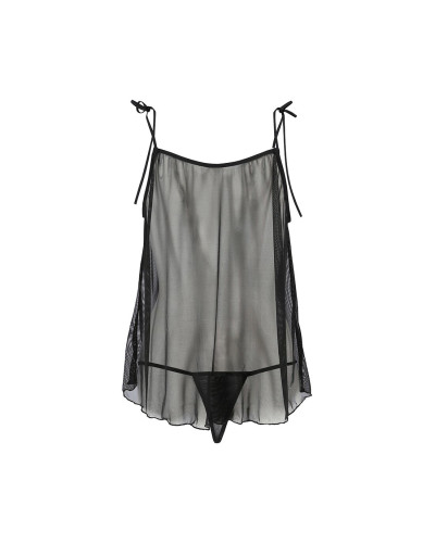Сорочка прозора бебі дол Passion MELANIA CHEMISE S/M, black, трусики, на тонких бретелях - Фото №4