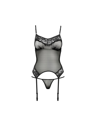 Корсет з пажами Passion MELANIA CORSET L/XL, black, трусики, напівпрозорий - Фото №5