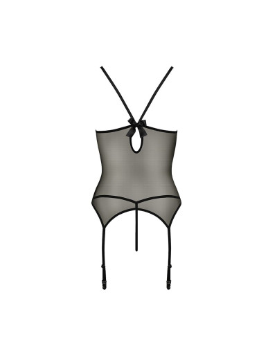 Корсет з пажами Passion MELANIA CORSET L/XL, black, трусики, напівпрозорий - Фото №6
