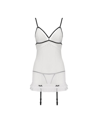 Сорочка прозора з пажами Passion ORIHIME CHEMISE XXL/XXXL, white, трусики, стрепи - Фото №3