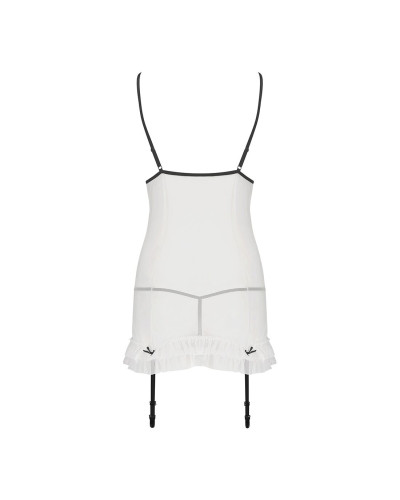 Сорочка прозора з пажами Passion ORIHIME CHEMISE XXL/XXXL, white, трусики, стрепи - Фото №4