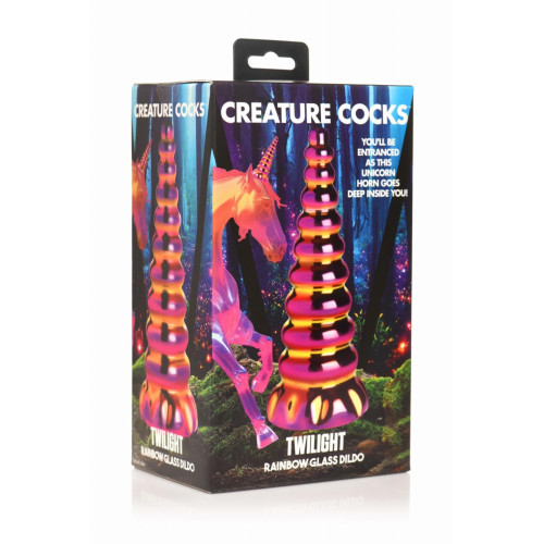 Фентезійний скляний фалоімітатор Creature Cocks Twilight Rainbow Glass Dildo, 16 см