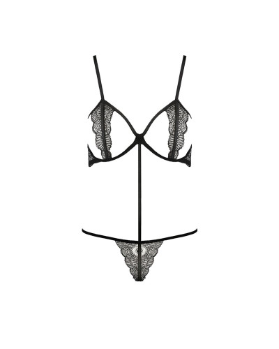 Комплект білизни Passion Exclusive QUENTRIS BIKINI XXL/XXXL, black, стрінги і напіввідкритий ліф - Фото №5