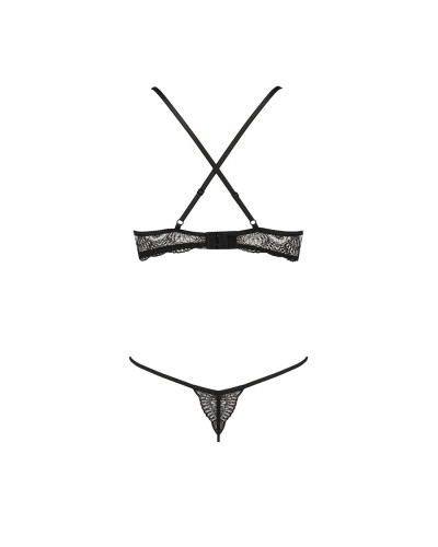 Комплект білизни Passion Exclusive QUENTRIS BIKINI XXL/XXXL, black, стрінги і напіввідкритий ліф - Фото №6