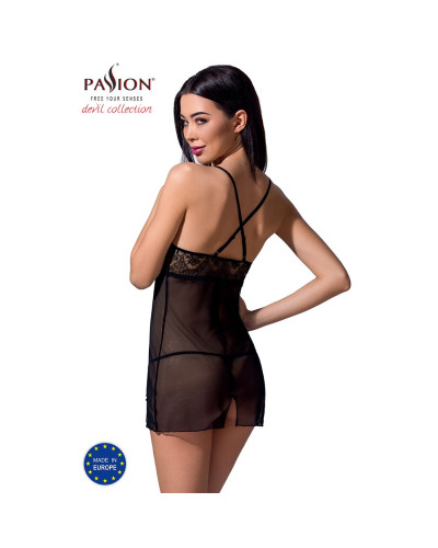 Прозора сорочка приталена Passion QUENTRIS CHEMISE L/XL, black, трусики - Фото №2