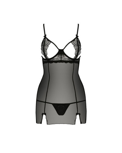 Прозора сорочка приталена Passion QUENTRIS CHEMISE L/XL, black, трусики - Фото №5