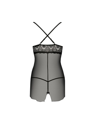 Прозора сорочка приталена Passion QUENTRIS CHEMISE L/XL, black, трусики - Фото №6