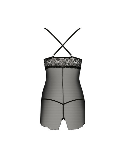 Прозора сорочка приталена Passion QUENTRIS CHEMISE S/M, black, трусики - Фото №6
