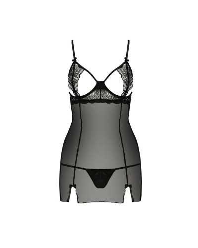 Прозора сорочка приталена Passion QUENTRIS CHEMISE XXL/XXXL, black, трусики - Фото №5