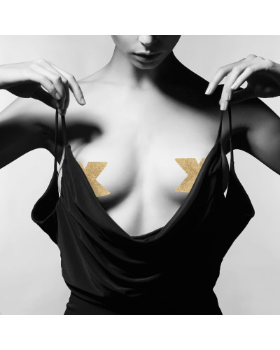 Пестіс - стикини Bijoux Indiscrets - Flash Cross Gold, наклейки на соски - Фото №2