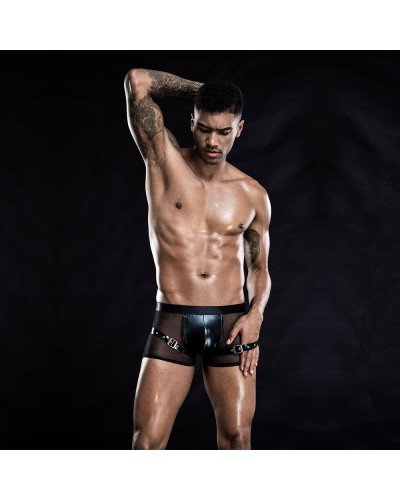 Чоловічі еротичні сітчасті труси з ременями, One Size Black - Фото №3